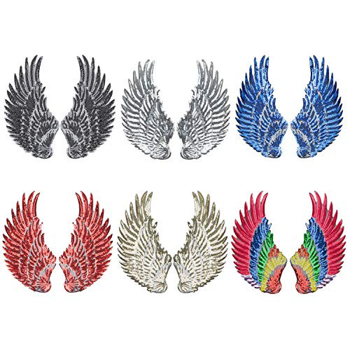 Calculs 6 Pair Sequin Angel Wings Iron On Patches DIY Sequin Applique Wings for Bags of 6 Colours 10" M