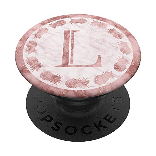 Letter L Initial Pink Rose Pineapple Blush Monogram Girls PopSockets PopGrip: Swappable Grip for Phones  and  Tablets