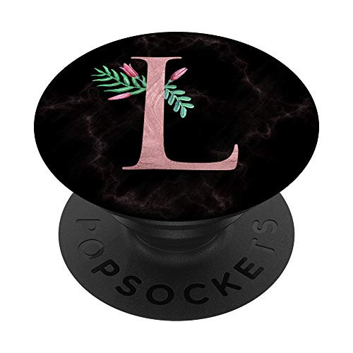 Letter L Initial Floral Pink Rose Black Blush Monogram Gift PopSockets PopGrip: Swappable Grip for Phones  and  Tablets