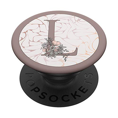 Letter L Initial Floral Flower Mint White Monogram Girl PopSockets Grip and Stand for Phones and Tablets