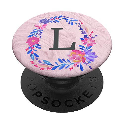 Rose Marble Floral Wreath Letter L PopSocket Initial L PopSockets Grip and Stand for Phones and Tablets