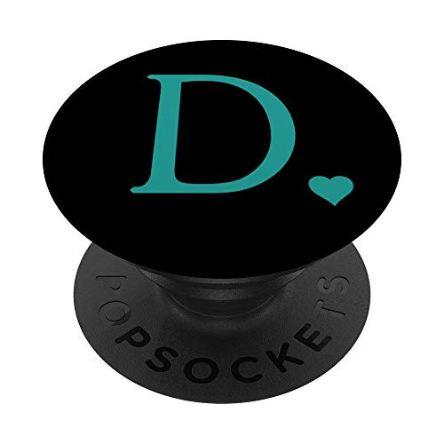 Heart, Teal Letter D Initial Monogram, Black, Cute PopSockets Grip and Stand for Phones and Tablets