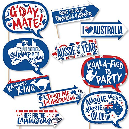 Big Dot of Happiness Funny Australia Day - GDay Mate Aussie Party Photo Booth Props Kit - 10 Piece