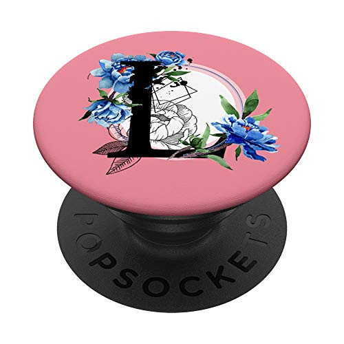 Initial Letter L Monogram Geometric Shape Peony Pink PopSockets Grip and Stand for Phones and Tablets