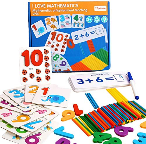 MSLAN See and Spell Learning Toys, Matching and Educational Math Toy ,Addition  and  Subtraction Cards Counting Sticks Games Preschool for 3 YearPlus Kids Boys Girls