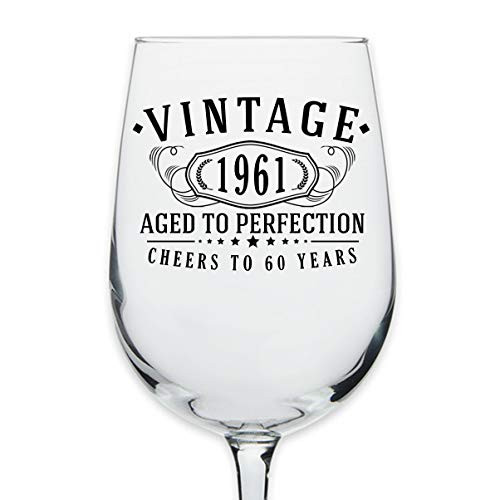 Vintage 1961 Printed 16oz Stemmed Wine Glass, 60th Birthday Aged to Perfection, 60 years old gifts