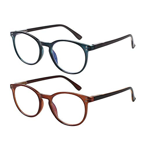 Computer Reading Glasses 2 Pack Blue Light Blocking Glasses Anti Eyestrain Readers for Women Men (1Blue 1Brown, 1.5)