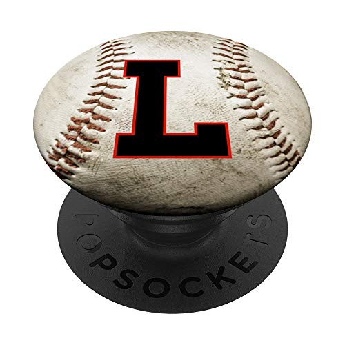 Letter L black and red on baseball monogram initial L PopSockets Grip and Stand for Phones and Tablets