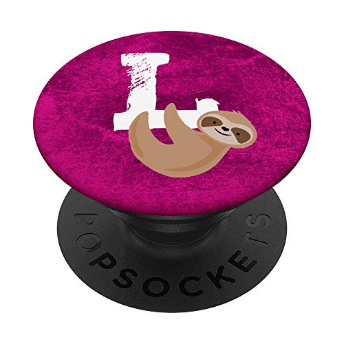 Cute Sloth Letter L Initial Monogram Pink Gift for Girls PopSockets Grip and Stand for Phones and Tablets