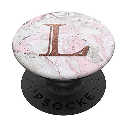 Marble with Letters L Monogram Pink Letter Initial PopSockets Grip and Stand for Phones and Tablets