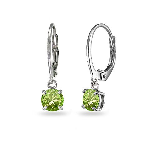 LOVVE Sterling Silver Peridot 6mm Round Dangle Leverback Earrings