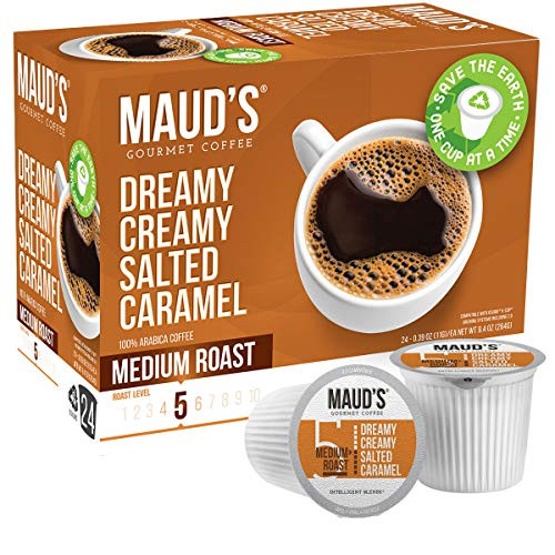 Maud's Salted Caramel Coffee (Dreamy Creamy Caramel), 24ct. Recyclable Single Serve Salted Caramel Flavored Coffee Pods  100 percent Arabica Coffee California Roasted, Salted Caramel K Cups Compatible