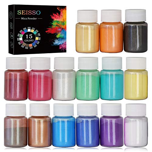 15 Colors Mica Powder, Pigment Powder for Epoxy Resin Dye, Hand Soap Making, DIY Crafting Projects, Bath Bombs, Lip Gloss, Nail Art (10g/0.35oz)