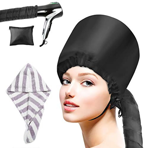 Number-one Bonnet Hood Hair Dryer Attachment Adjustable Hooded Hair Dryer Cap for Hand Held Hair Dryer with Extended Hose and Soft Microfiber Hair Towel, Perfect for Drying, Styling, Deep Conditioning