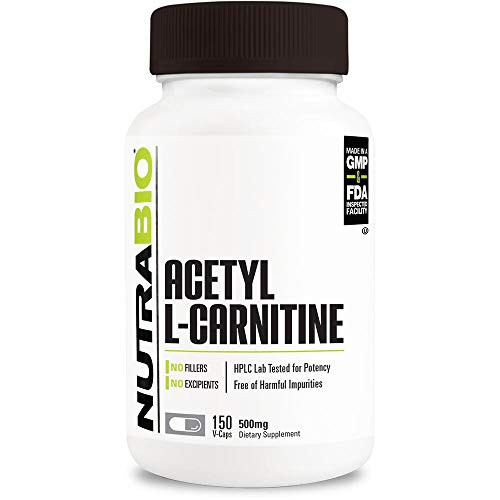 NutraBio Acetyl L-Carnitine (ALCAR) Supplement for Overall Body Health - Supports Fat Loss, 500mg- 150 Capsules