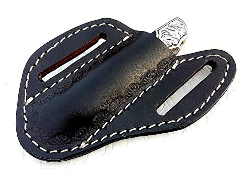 Ottoza Handmade Leather Knife Sheath Cross Draw Knife Sheath 5" Folding Pocket Knife Sheath - Leather Folding Knife Sheath for 5 inch Folding Knives/Pocket Knives Black TOP Grain Leather No:73