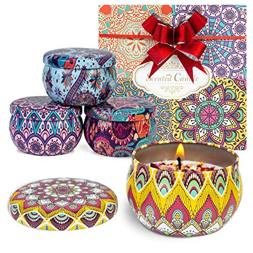 Ouddy 4 Pack Scented Candles Set, Nature Soy Wax Candles for Home Scented with Gardenia Jasmine French Vanilla Lavender, Aromatherapy Candles