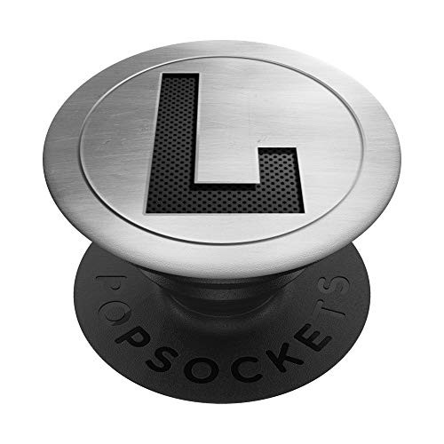 Black Letter L Monogram on Gray Phone Grip for Men PopSockets Grip and Stand for Phones and Tablets