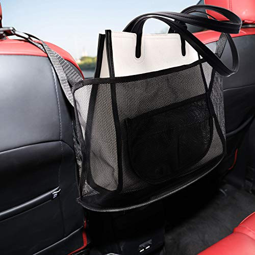 Car Net Pocket Handbag Holder, Car Net Seat Back Mesh Organizer Large Capacity Driver Storage Net Bag Pouch for Purse Phone Documents, Barrier of Backseat Pet Kids