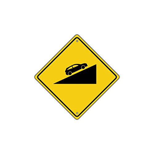 Car Climbing Hill Symbol Road Street Warning Steep Slope Metal Aluminum Sign