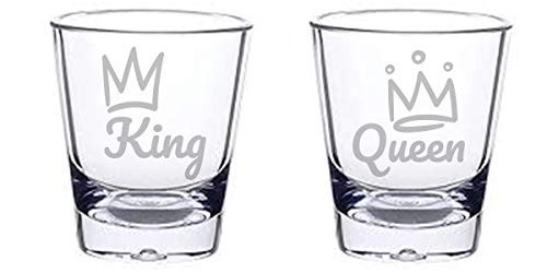 Alankathy Mugs King Queen His Hers Wifey Hubby husband Wife shot glass 1.5 oz set of 2 for anniversary wedding celebration