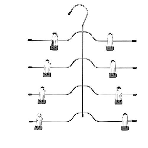 CozyMood Skirt Hanger 4 Tier Shorts Hangers with Clips,3 Pack Space Saving Pants Hangers,Multi Slack Skirt Hanger Metal Trouser Clip Hangers for Slack,Trouser,Jeans,Towels