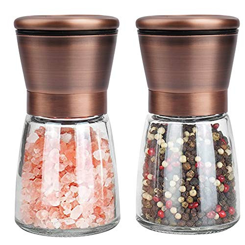 KINGTUHUA Salt And Pepper Grinder Set, 2 Per Set-Adjustable Thickness Ceramic Pepper Grinder, Short Glass Salt And Pepper Grinder, Pepper Grinder And Salt Grinder