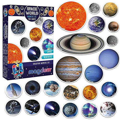 Magdum Space Photo Solar System Learning Magnets for Kids- Planet Astronomy Universe Galaxy Magnets for Fridge- Magnetic Educational Toys Toddlers Baby 3 Year- Astrology Planets Space-Lover Best Gift