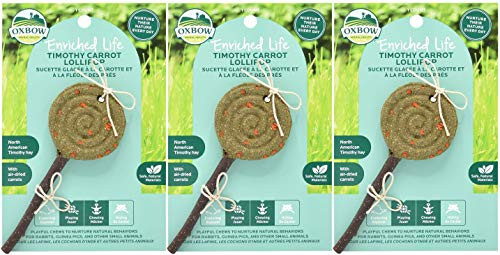 Oxbow Animal Health 3 Pack of Enriched Life Timothy Carrot Lollipop Small Animal Chew Treat