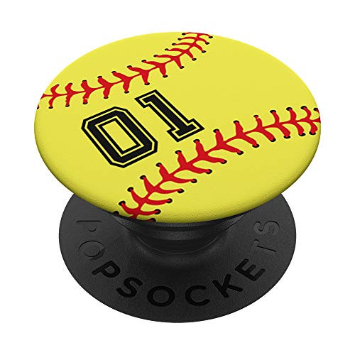 Softball Player  01 Jersey No 01 Number Ball Sport Gift Idea PopSockets PopGrip: Swappable Grip for Phones  and  Tablets