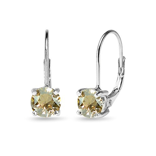 Sterling Silver Golden Shadow Round-cut Leverback Earrings Made with Swarovski Crystals Sterling Silver Golden Shadow Round-cut Leverback Earrings Made with Swarovski Crystals