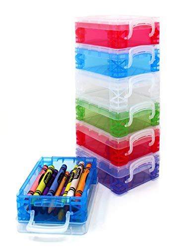 Storage Box, School Supplies Super StackerCrayon Box, Clear Storage Organizer - Stackable Boxes - 1.6 inch x 3.5 inch x 4.8 inch - Assorted Colors (May Vary) - 6 Pack