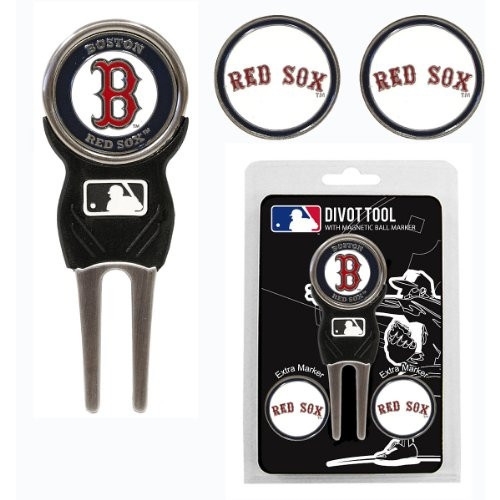 Team Golf MLB Boston Red Sox Divot Tool with 3 Golf Ball Markers Pack, Markers are Removable Magnetic Double-Sided Enamel