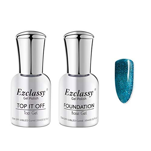 Ezclassy-2 Pcs 10ml No Wipe Gel Top Coat and Base Coat Set - Shine Finish and Long Lasting, Soak Off UV LED Gel