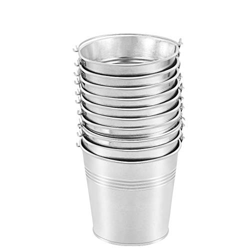 10 Pcs Mini Metal Buckets Small Metal Pails Silver Mini Pails with Handles for Party Favor Wedding Favor, Candy, Candles, Trinkets, Succulent Wedding Buckets and Mini Plant Containers Medium