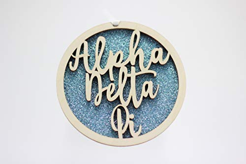 Sorority Shop Alpha Delta Pi - Laser Carved Script Glitter Ornament - 3" Round