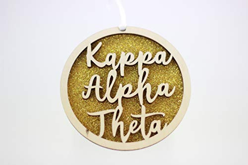 Sorority Shop Kappa Alpha Theta - Laser Carved Glitter Script Ornament - 3" Round
