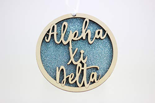 Sorority Shop Alpha Xi Delta - Laser Carved Script Glitter Ornament - 3" Round