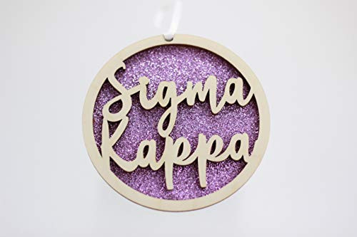 Sorority Shop Sigma Kappa - Laser Carved Glitter Script Ornament - 3" Round