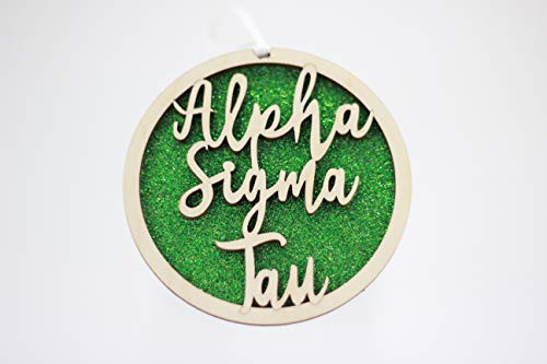 Sorority Shop Alpha Sigma Tau - Laser Carved Glitter Script Ornament - 3" Round