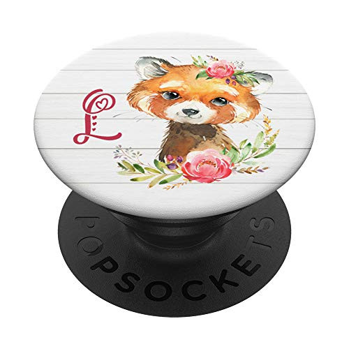 Red Panda  and  Hearts Watercolor Monogram Name Initial Letter L PopSockets Grip and Stand for Phones and Tablets