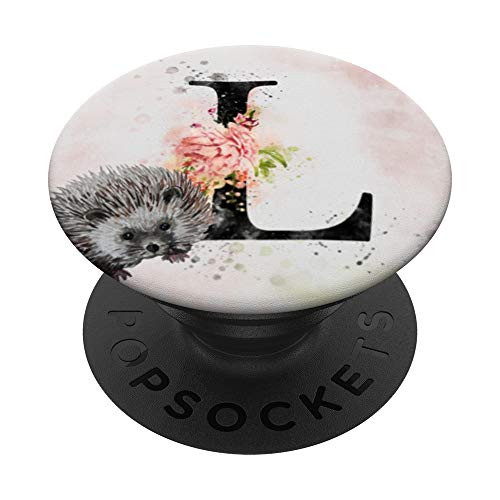L Monogram Floral Letter L Initial Watercolor Hedgehog PopSockets Grip and Stand for Phones and Tablets