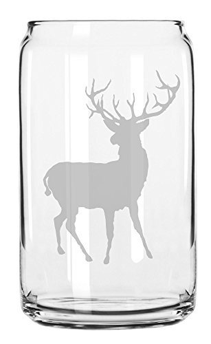 Deer Buck Hunting Style Hand Made Etched Glass Can 16 oz