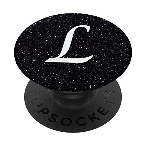 Black Glamour Monogram Letter L Initial PopSockets Grip and Stand for Phones and Tablets