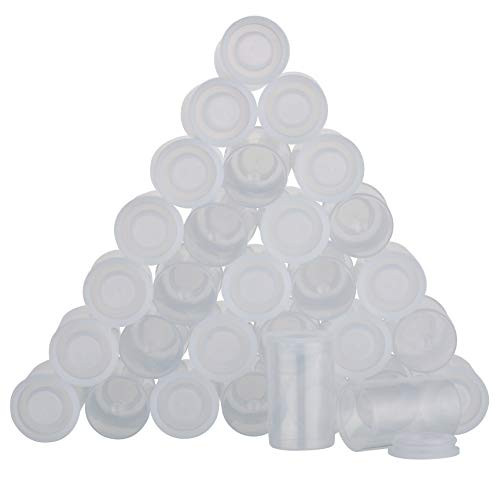 Firgus Film Canisters 60 Pack Clear with Caps for Rockets Plastic Empty Container for 35mm Camera Film Roll or Science Experiments with Bonus Pack of 60 White Labels