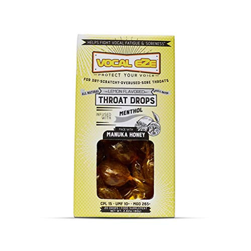 Vocal Eze Manuka Honey UMF 10Plus (MGO 265Plus) Cough Drops - Lozenges to Relieve Sore, Hoarse, Fatigue, Dryness of Throat - Voice Support, All Natural and Organic Ingredients (20, Lemon) Vocal Eze Manuka Honey UMF 10Plus (MGO 265Plus) Cough Drops - Lozenges to Relieve Sore, Hoarse, Fatigue, Dryness of Throat - Voice Support, All Natural and Organic Ingredients (20, Lemon)