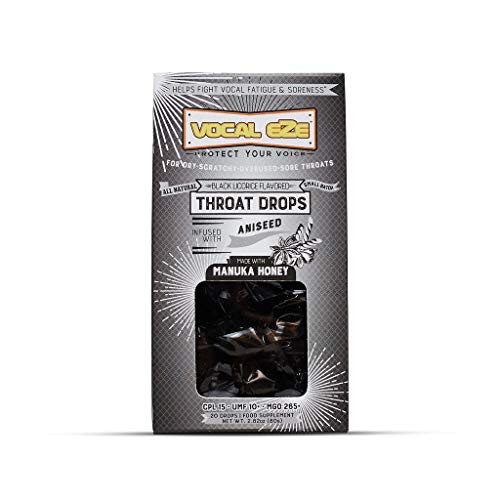 Vocal Eze Manuka Honey Aniseed UMF 10Plus (MGO 265Plus) Menthol-Free Cough Drops (20) - Lozenges to Relieve Sore, Hoarse, Fatigue, Dryness of Throat - Voice Support, All Natural and Organic Ingredients Vocal Eze Manuka Honey Aniseed UMF 10Plus (MGO 265Plus) Menthol-Free Cough Drops (20) - Lozenges to Relieve Sore, Hoarse, Fatigue, Dryness of Throat - Voice Support, All Natural and Organic Ingredients
