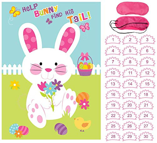 Ocosy Pin The Tail on The Bunny Easter Party Decorations Favors Supplies Easter Games Include 24 Tails (EasterA)