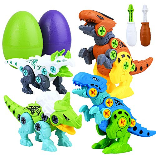 yoliyogo Take Apart Dinosaur Toy for Kids STEM Dinosaurs Building Toys with Color Dino Eggs and Screwdrivers DIY Construction Engineering Educational Toy Set Gifts for Kids