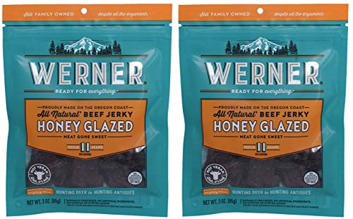 Werner Beef Jerky All Natural Meat Snack Pack of 2 (3 Ounce)  Gluten-Free, No Artificial Ingredients, No Added MSG  High Protein Snack (Honey Glazed)